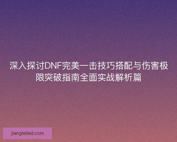 深入探讨DNF完美一击技巧搭配与伤害极限突破指南全面实战解析篇